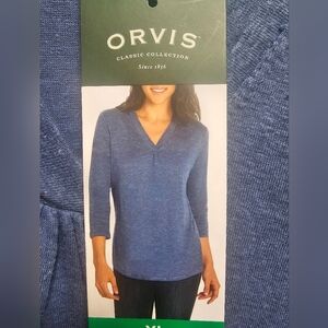 Womens Orvis Heather Blue V-Neck Sweater Size Xl Linel , Polyester